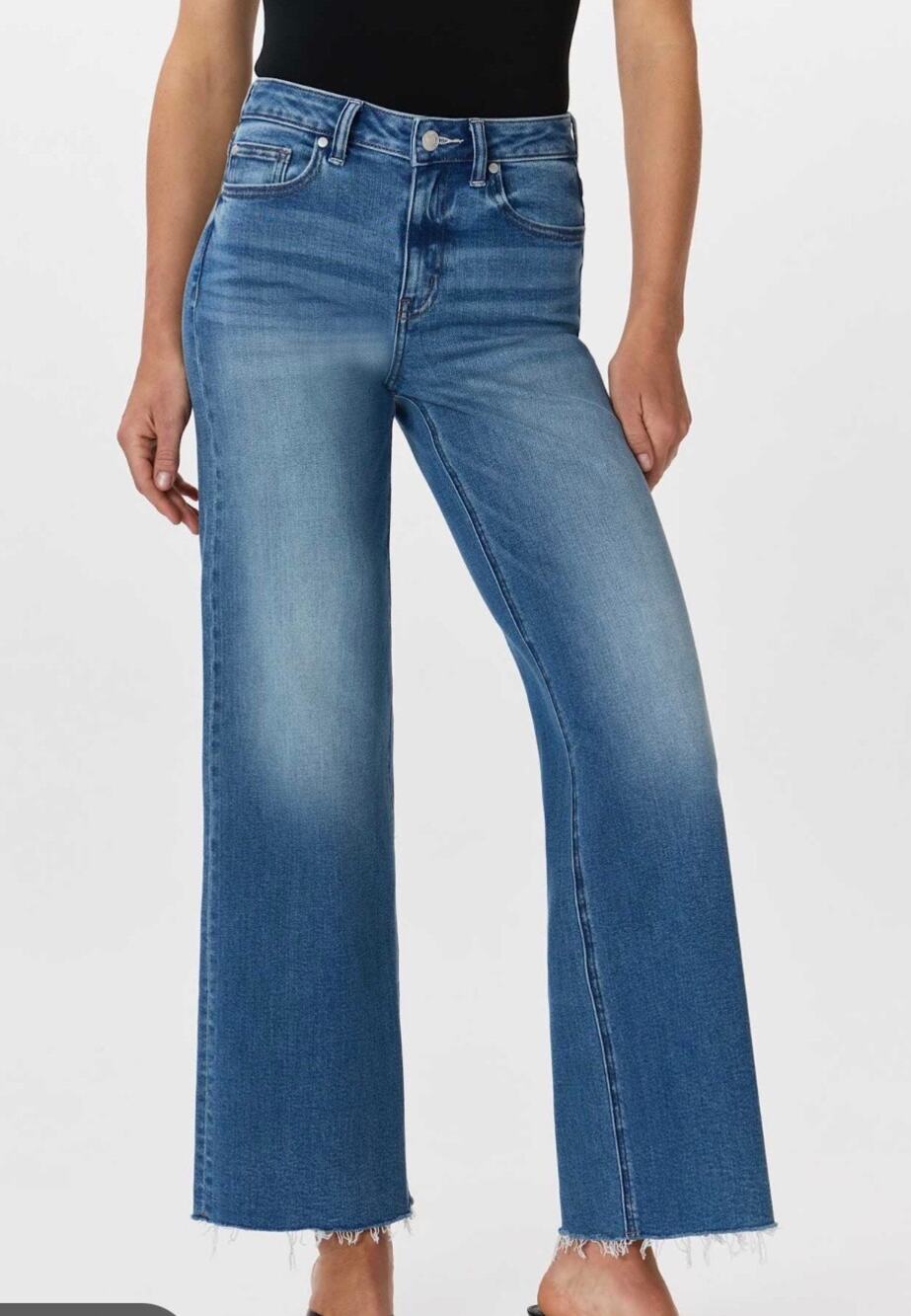 NWOT Quince Bella Stretch Wide Leg Jeans Twilight Blue Fray size 27